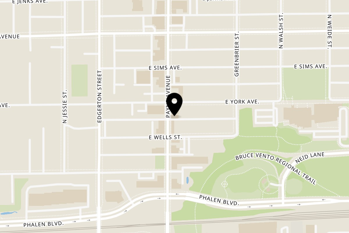 Map showing the location of Sweet Sensation Bakery & Café on 886 Payne Ave in St Paul